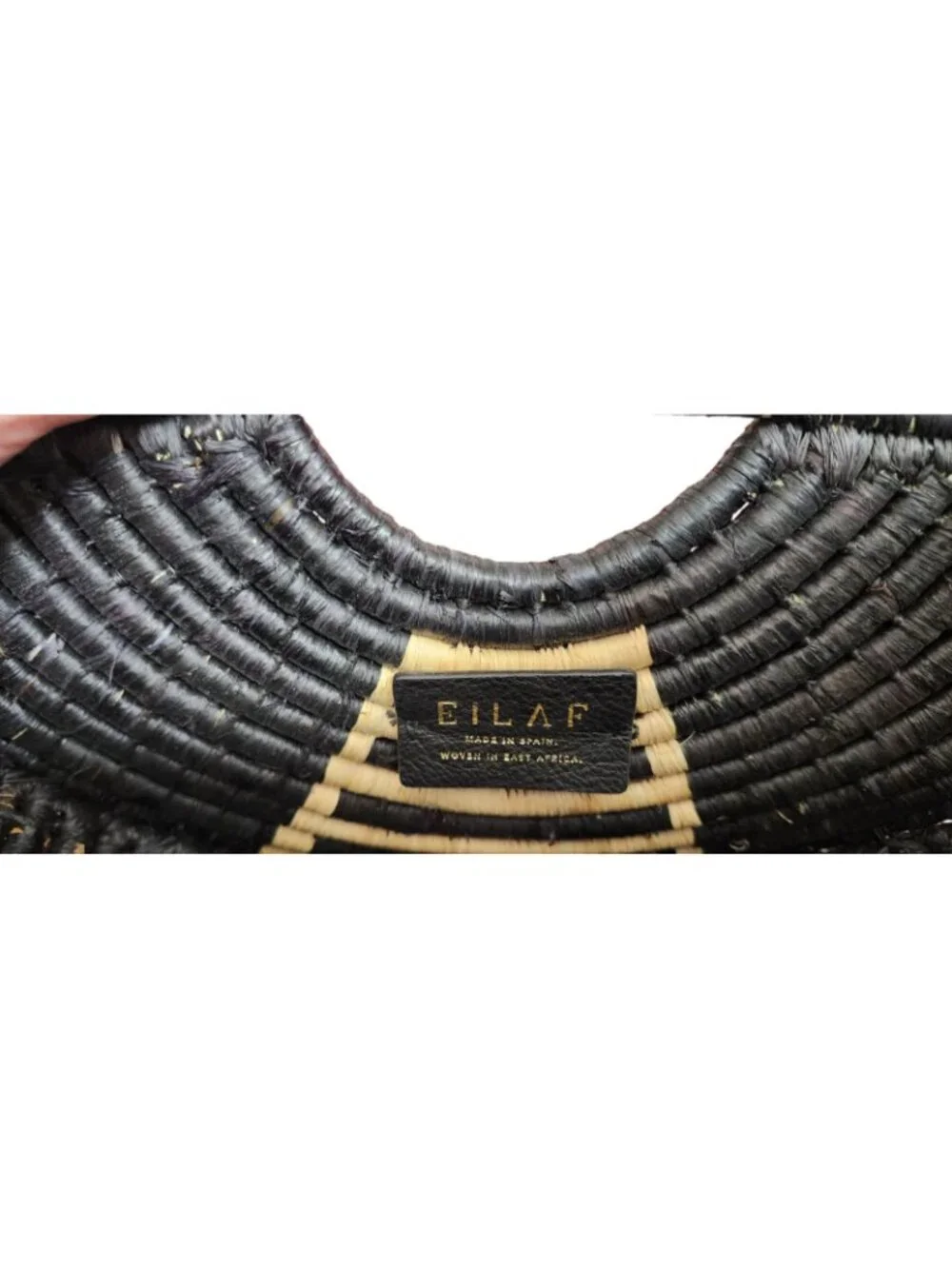 EILAF Large Half Moon Raffia Top Handle Bag Black Woven Straw Clutch Boho Design - Picture 9 of 13